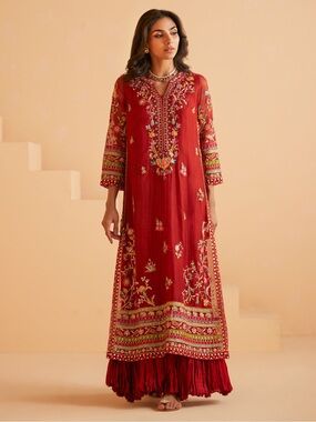 Misha Lakhani Embroidered Side Slit Kurta S Retail $880